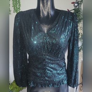 Liumilac Green Colored Sequins Detailed Blouse M